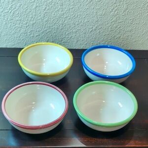 Four (4) Rego Restaurant Quality Cereal Bowls Yellow Blue Pink Green 5" Diameter